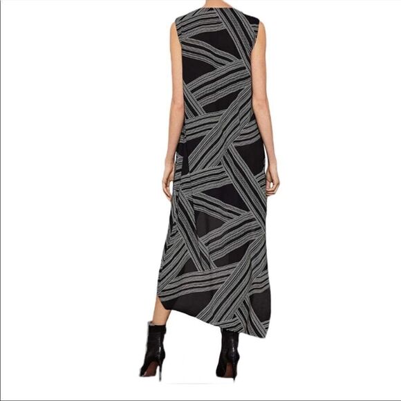 BCBGMAXAZRIA Sleeveless Cascade-Ruffle High-Low Dress Black White Optic XS - Picture 5 of 8